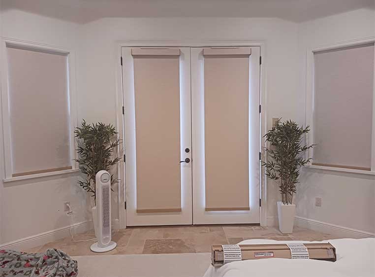 Drapery on a glass door